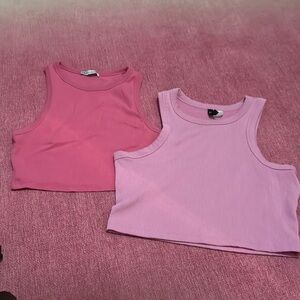 Pink and Light Pink Ribbed Crop Tops